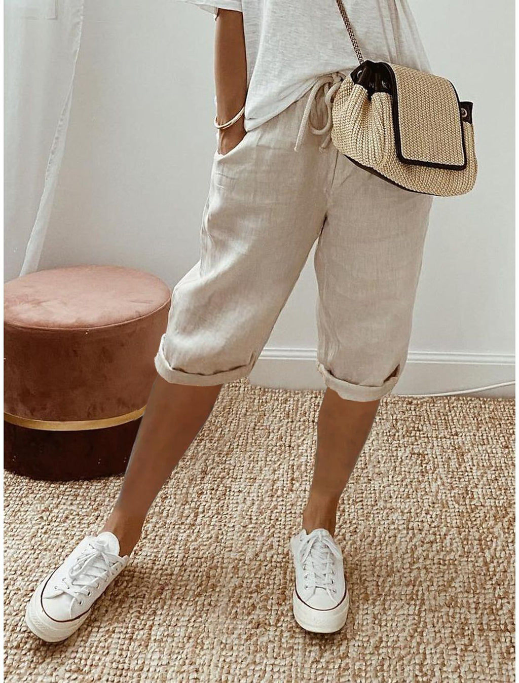 Women's Casual Cotton Linen Capris