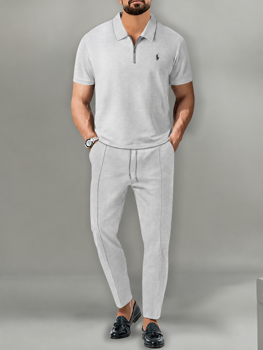 Men’s Luxury Waffle Knit Polo Two-Piece Set