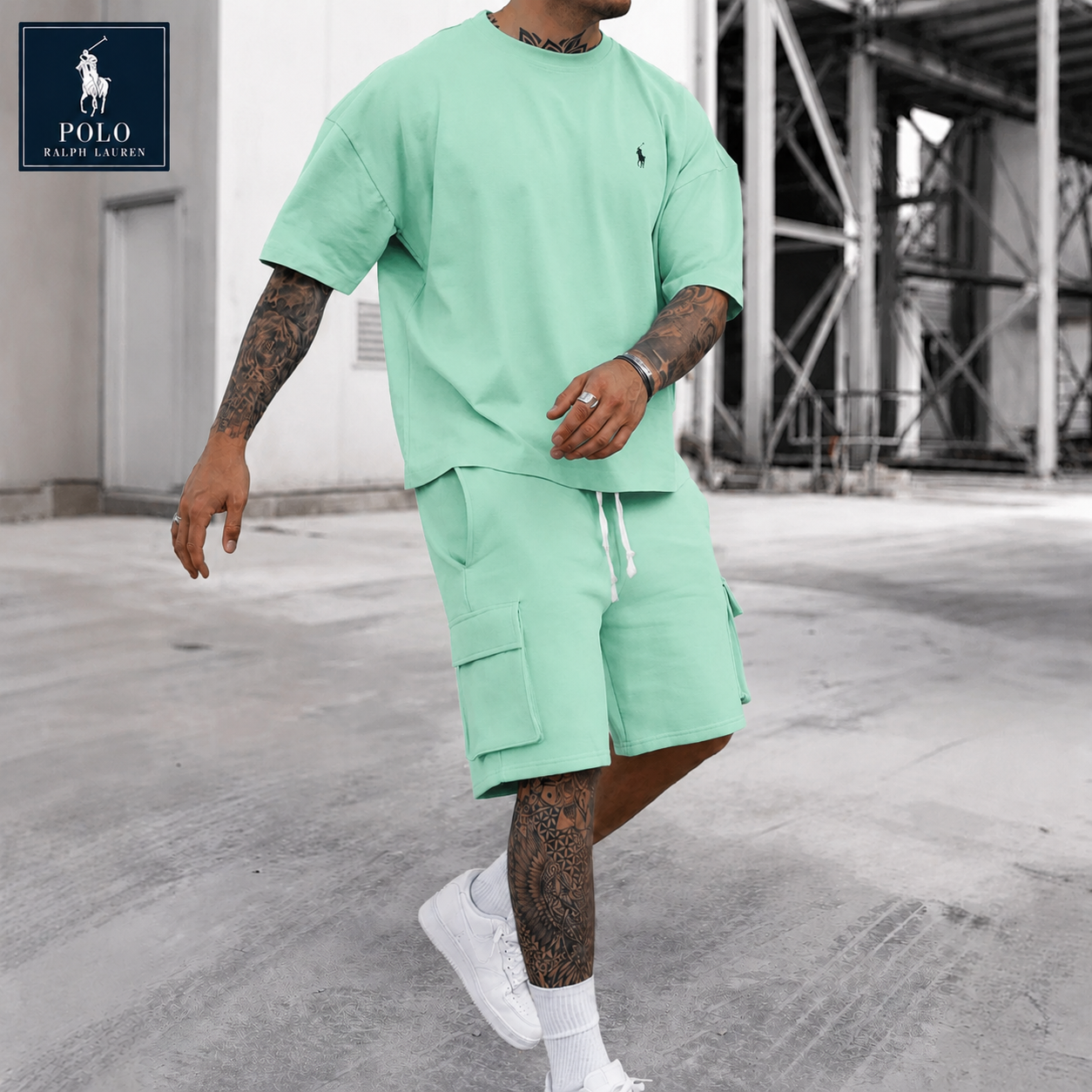 Men’s Relaxed-Fit Cotton T-Shirt & Cargo Shorts Set