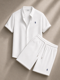Men's Pony Embroidery Ribbed Knit Matching Short Set