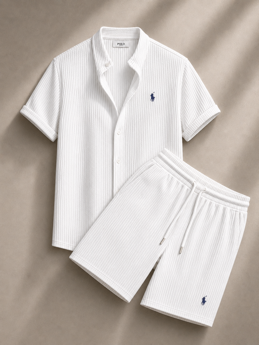 Men's Pony Embroidery Ribbed Knit Matching Short Set
