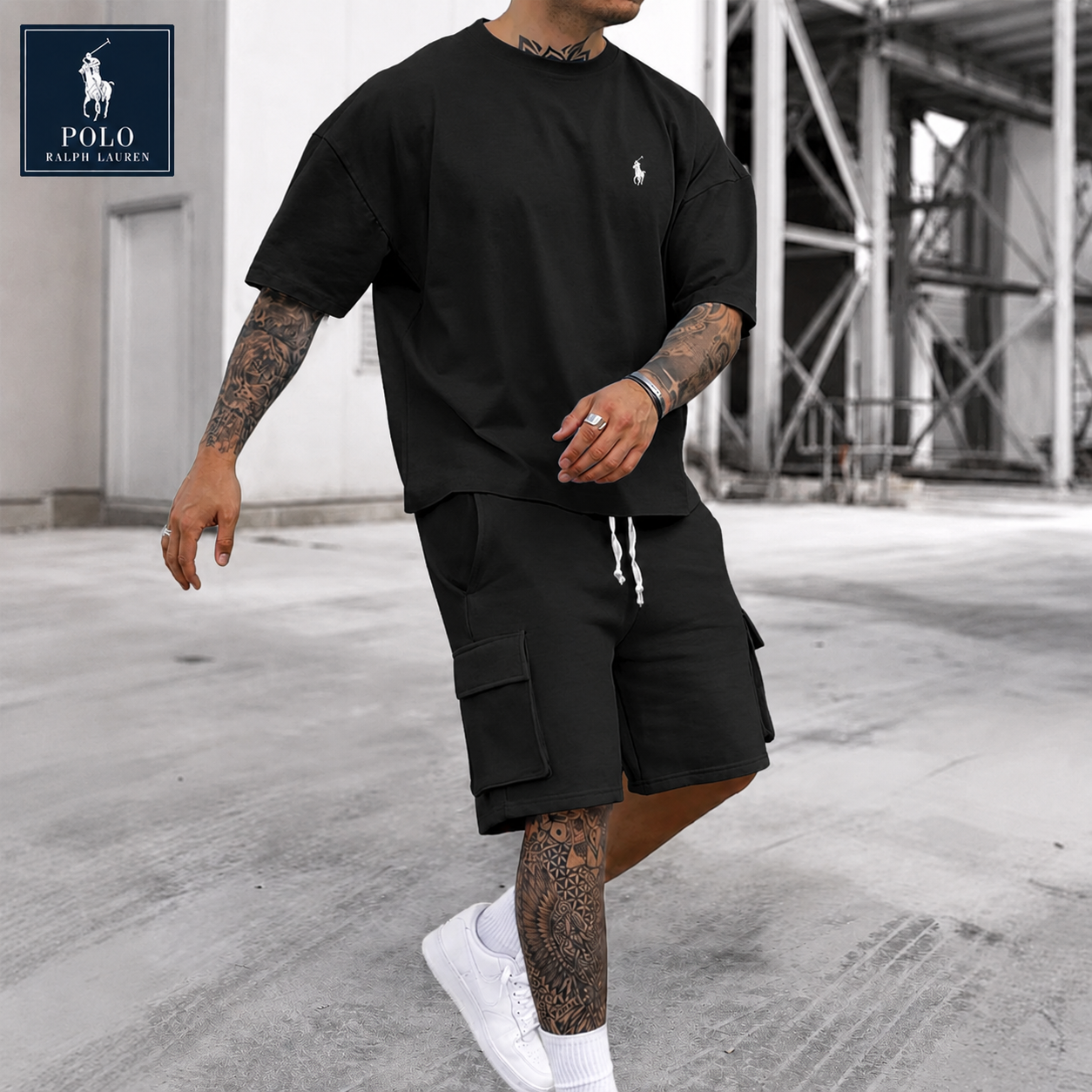Men’s Relaxed-Fit Cotton T-Shirt & Cargo Shorts Set