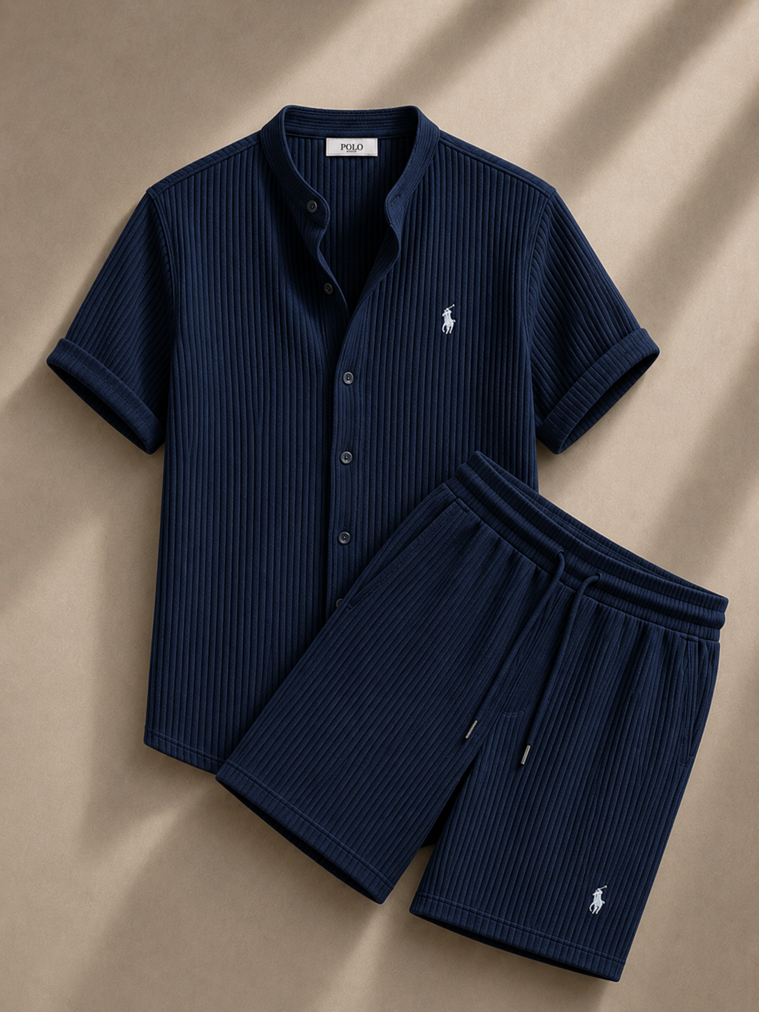 Men's Pony Embroidery Ribbed Knit Matching Short Set 🔥