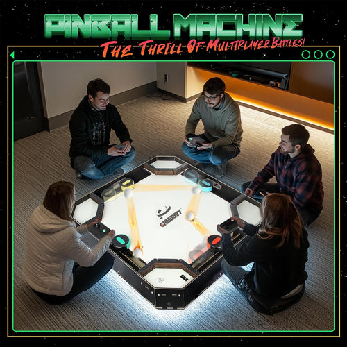 Multiplayer tabletop pinball game viewed from above