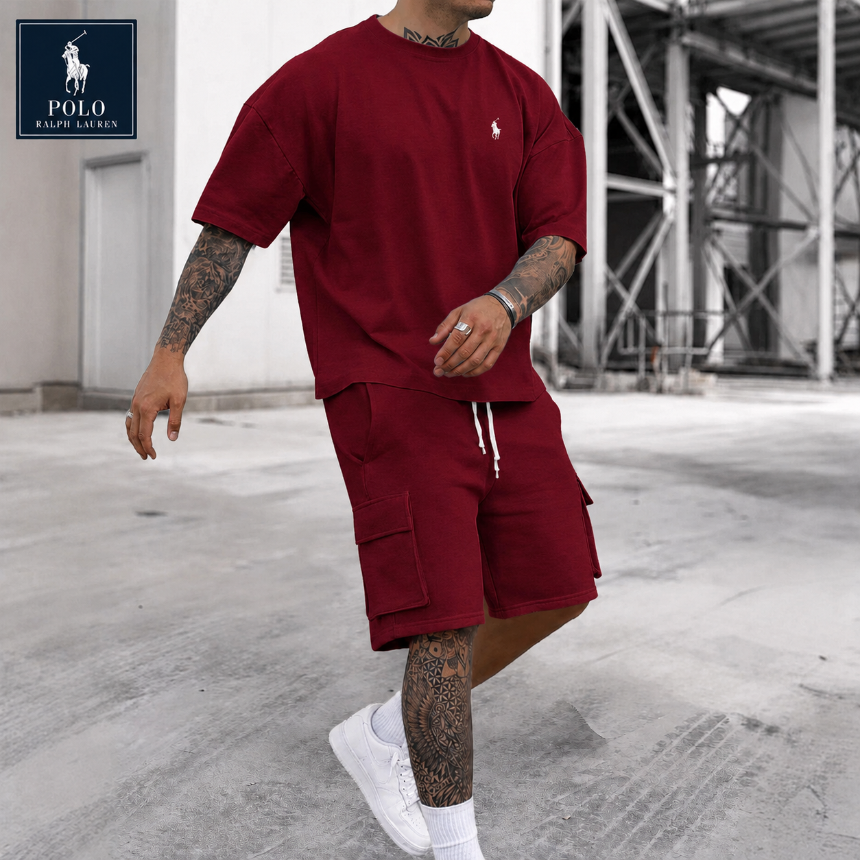 Men’s Relaxed-Fit Cotton T-Shirt & Cargo Shorts Set