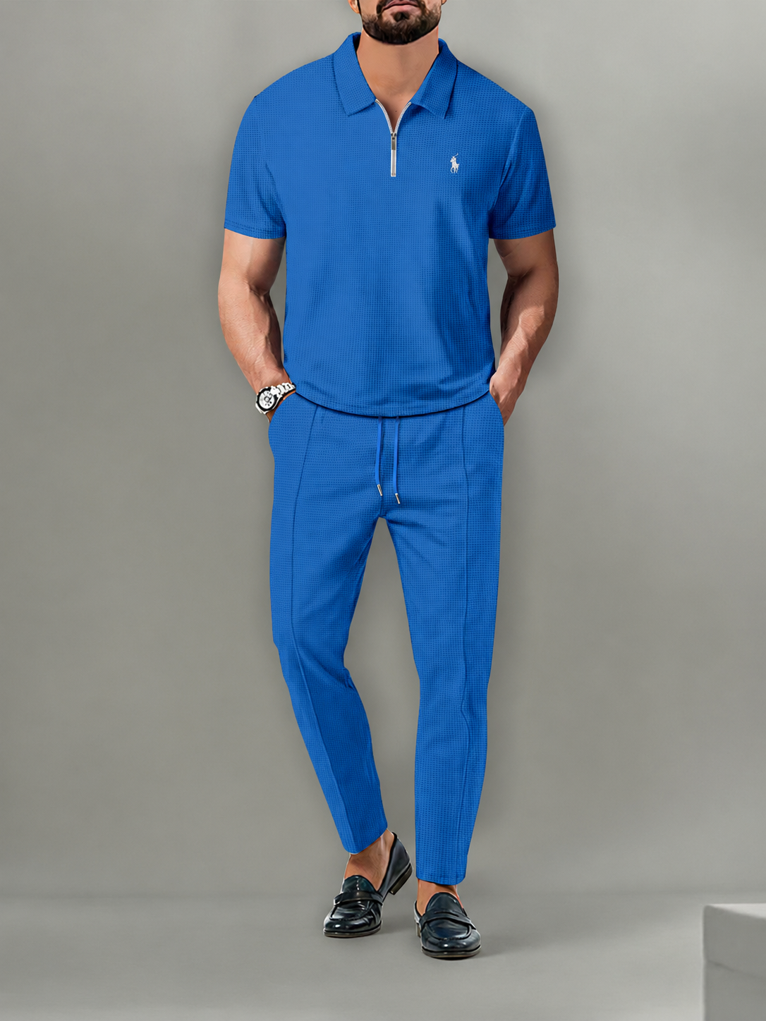 Men’s Luxury Waffle Knit Polo Two-Piece Set
