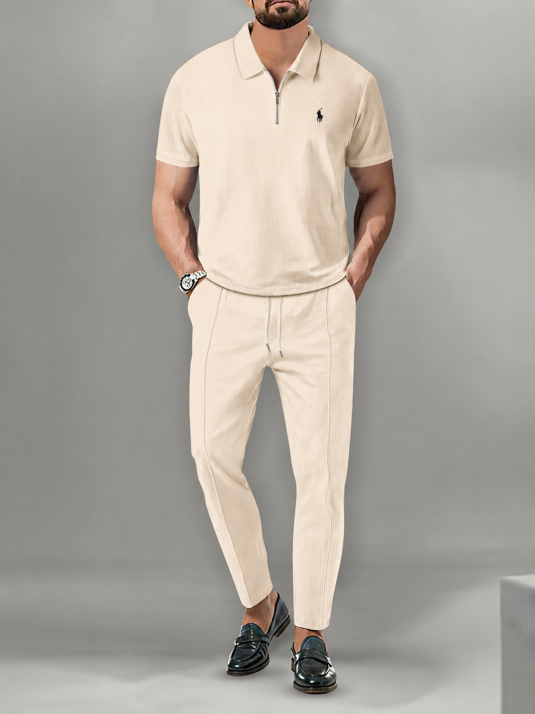 Men’s Luxury Waffle Knit Polo Two-Piece Set