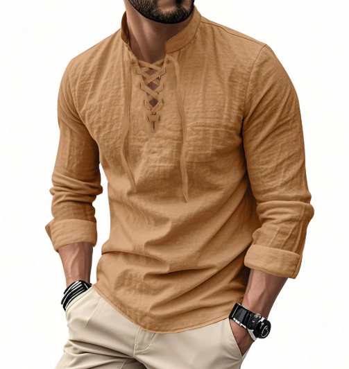 Classic Everyday Lace-Up Cotton Henley