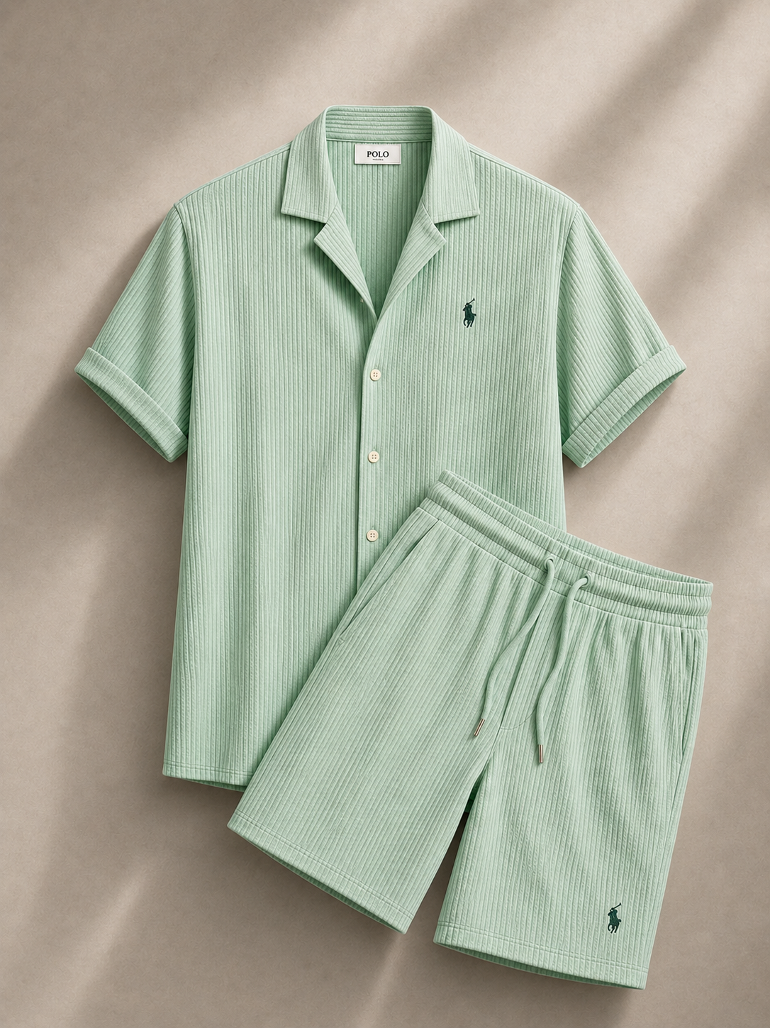 Men's Pony Embroidery Ribbed Knit Matching Short Set 🔥
