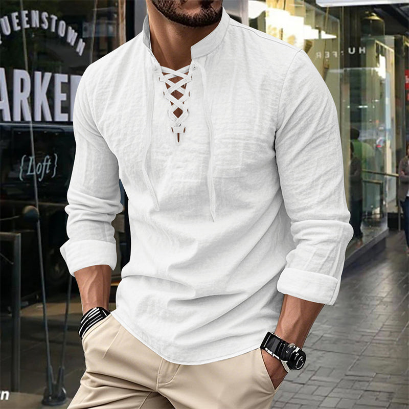 Classic Everyday Lace-Up Cotton Henley