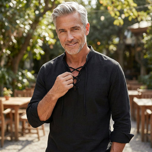 Classic Everyday Lace-Up Cotton Henley