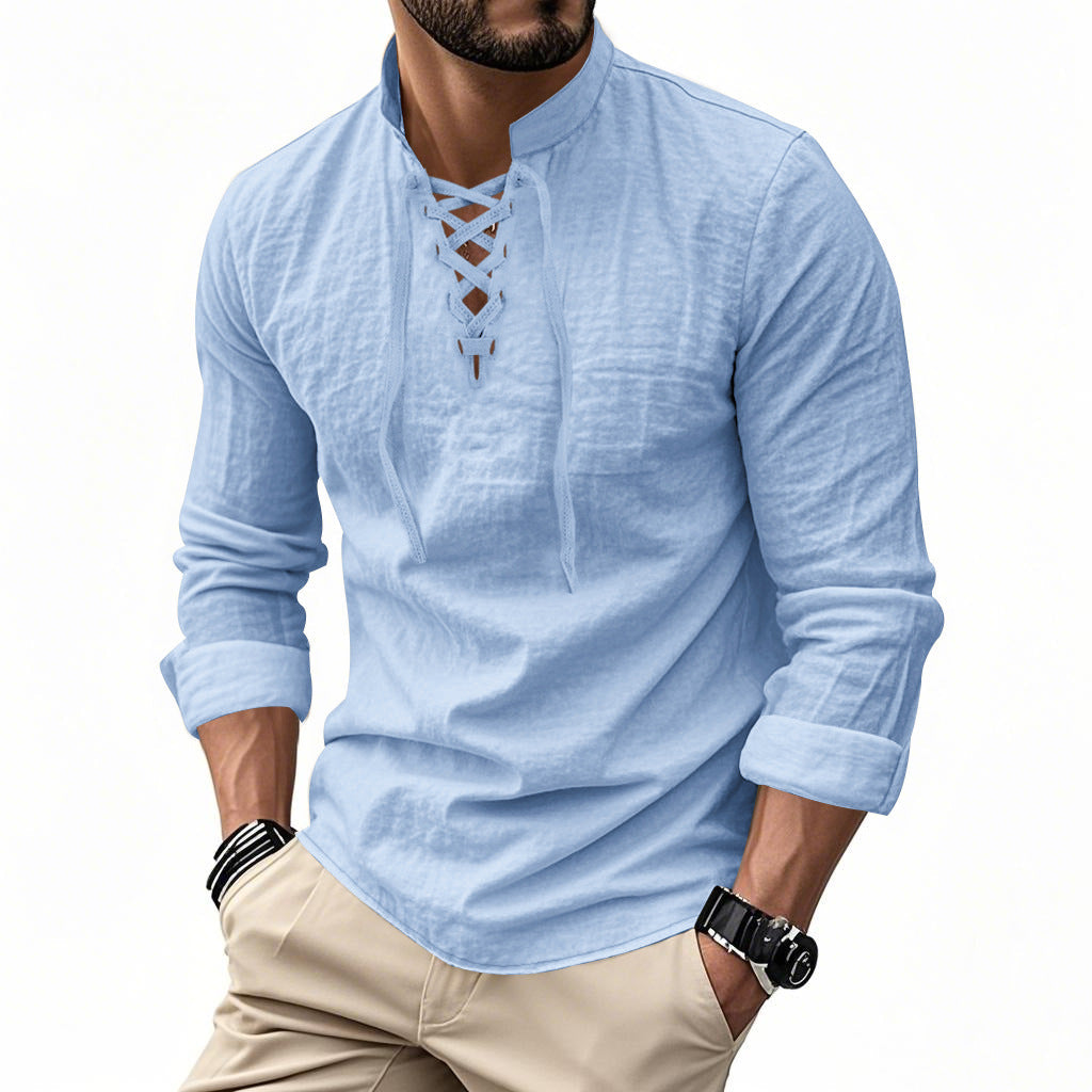 Classic Everyday Lace-Up Cotton Henley