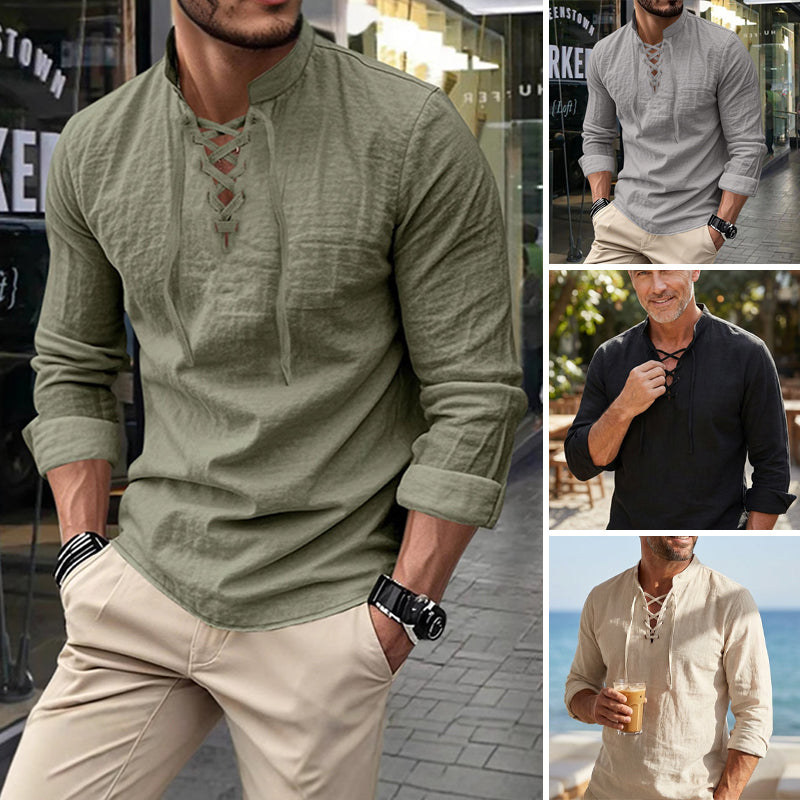 Classic Everyday Lace-Up Cotton Henley