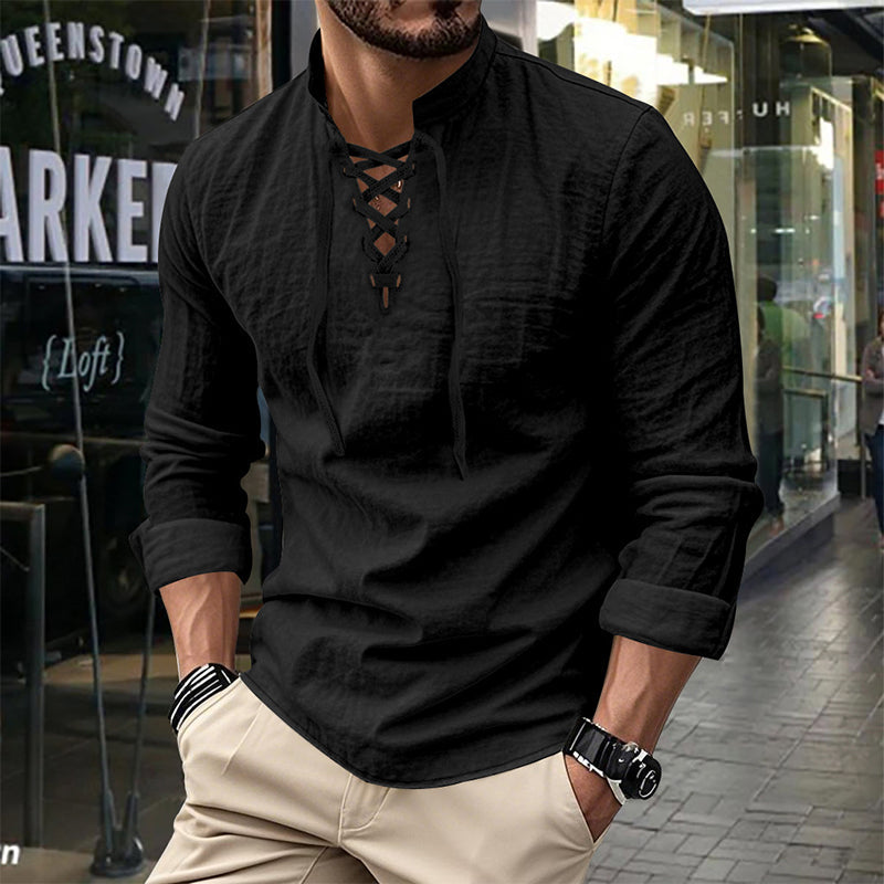 Classic Everyday Lace-Up Cotton Henley