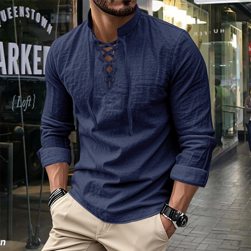 Classic Everyday Lace-Up Cotton Henley