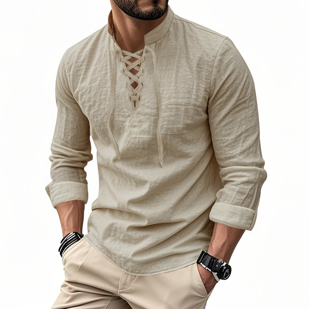 Classic Everyday Lace-Up Cotton Henley