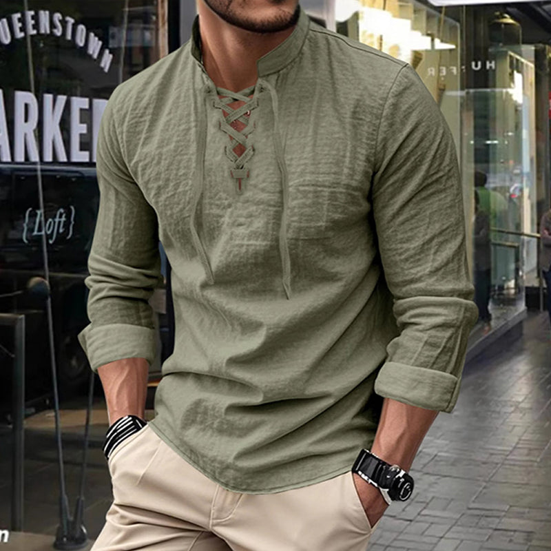 Classic Everyday Lace-Up Cotton Henley