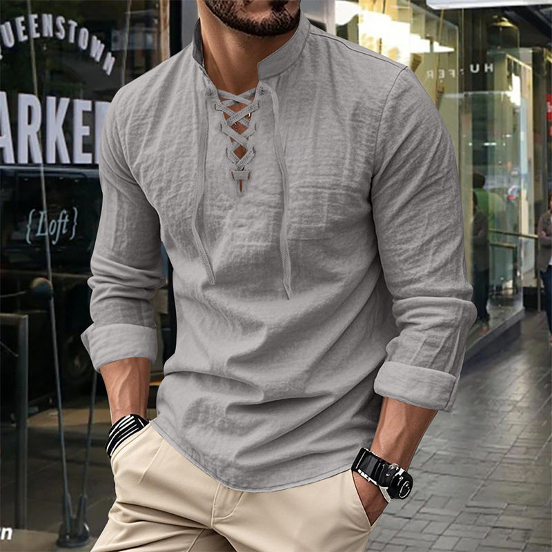 Classic Everyday Lace-Up Cotton Henley