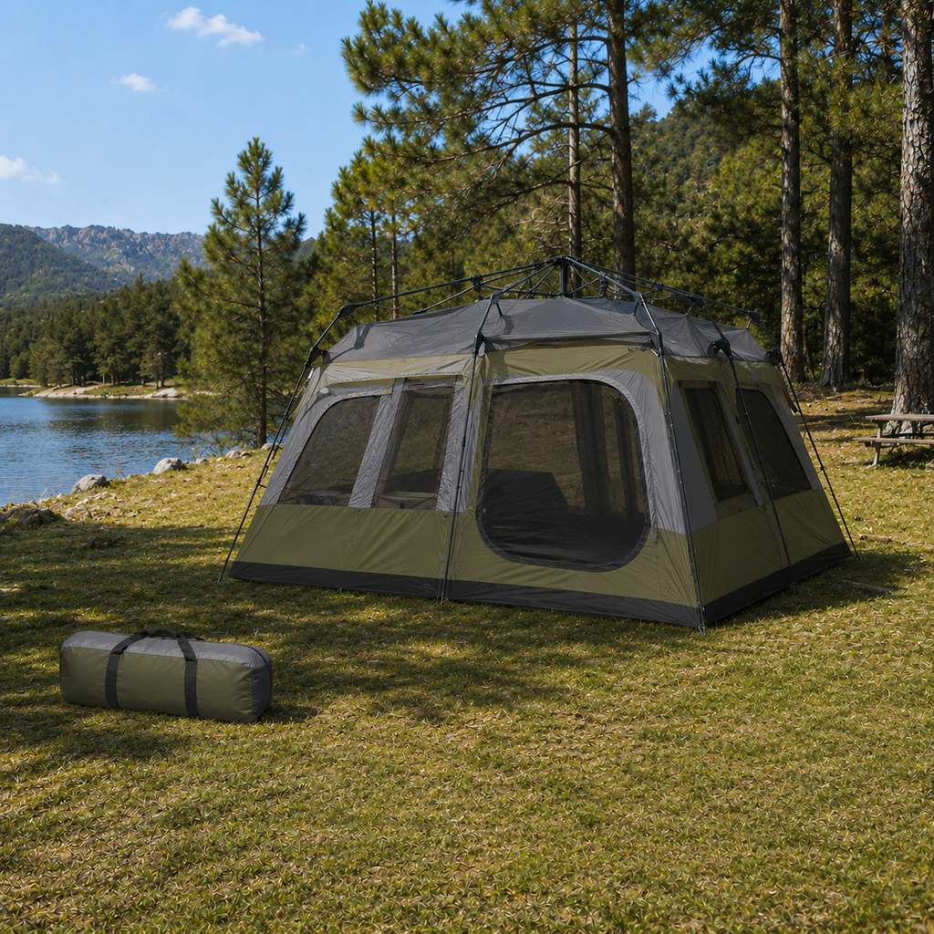 Kampora 8-person automatic family camping tent fully opened outdoors