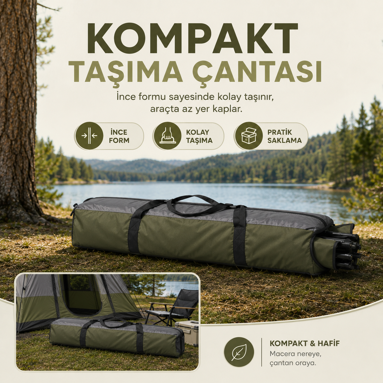 Compact carry bag for the Kampora automatic camping tent